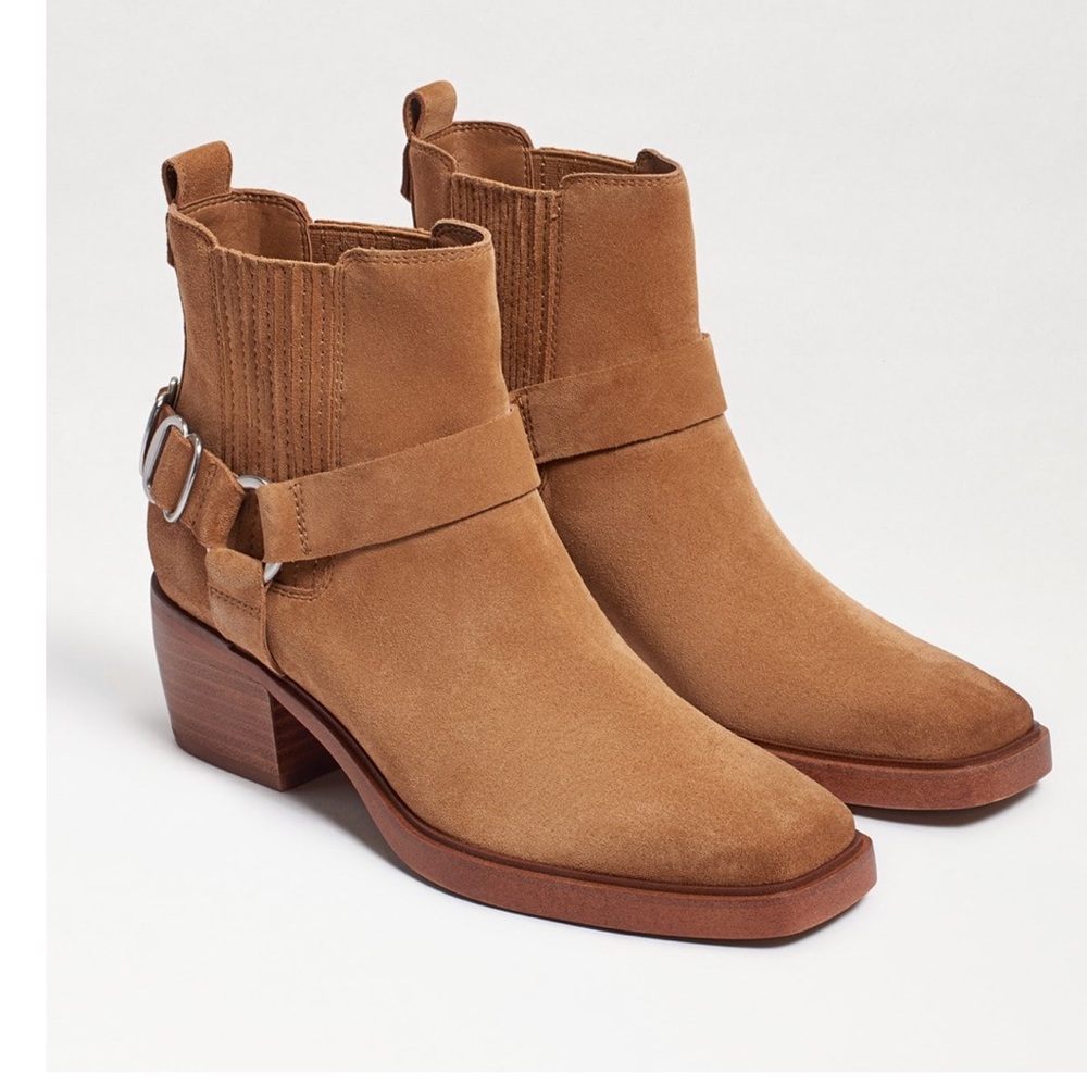 SAM EDELMAN Bellamie suede Leather Studded Harness Chelsea Moto boot size 6 $200